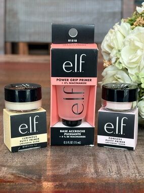 NEW e.l.f. POWER GRIP w/4% NIACINAMIDE + LUMINOUS & PORELESS Putty Primers ELF!